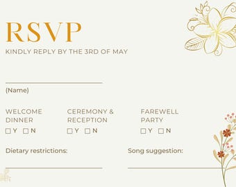 Elegant RSVP Card | Printable Wedding RSVP Template | Floral RSVP Invitation | Editable Digital Download