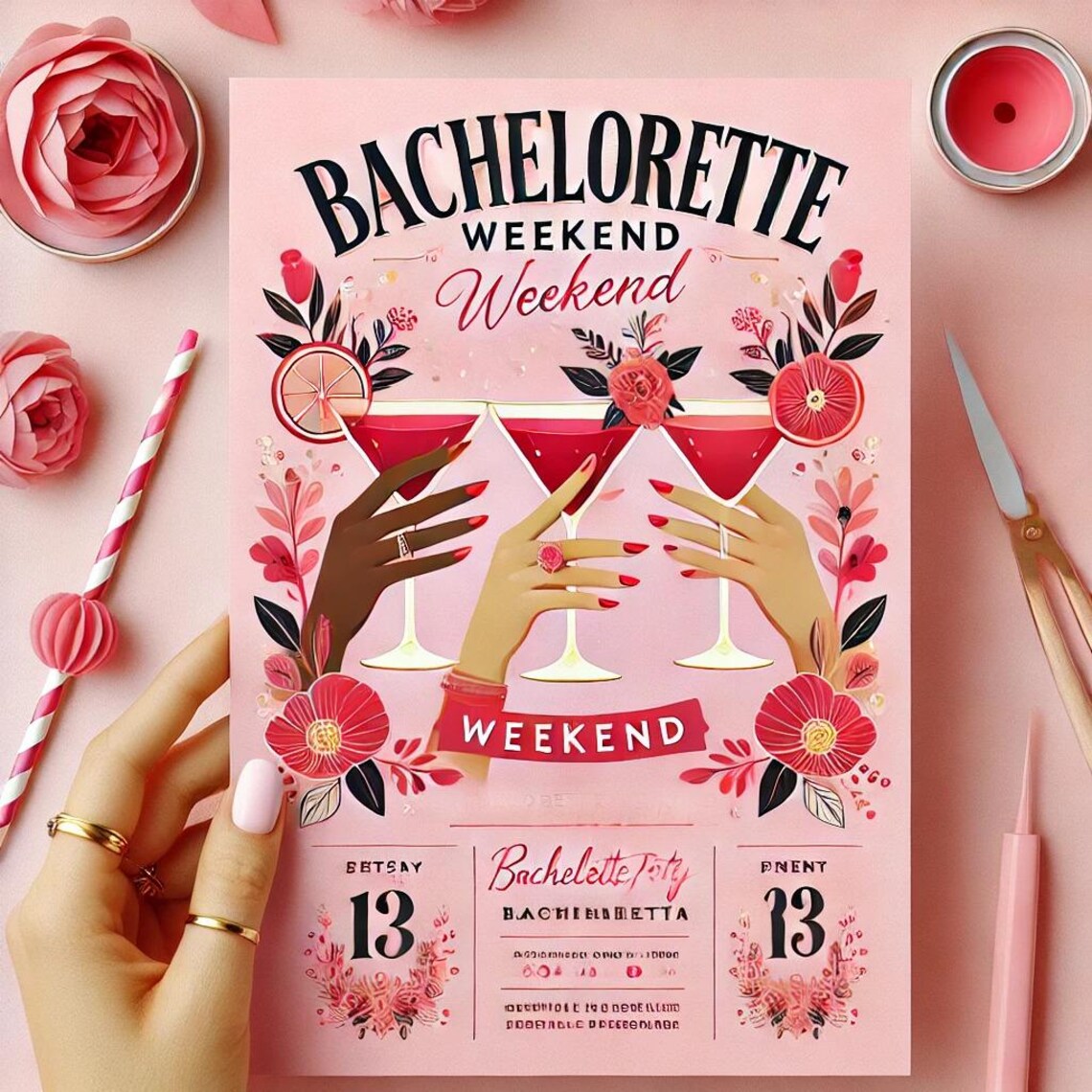Fun Bachelorette Party Invitation | Pink & Red Theme | Digital ...