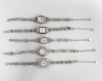 Vintage Silver Tone Bracelet Watch, Retro Women’s Chain Wrist Watches, Fashion Jewelry Watch Bundle, Y2K Elegant Dress Watches