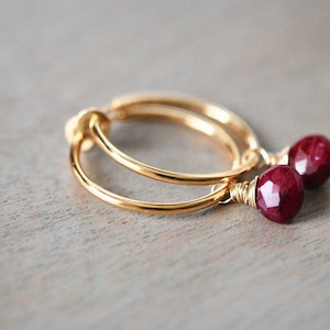 Gold plated Clip on small hoops with ruby