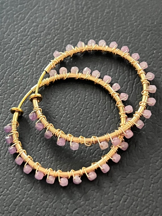Clip on lilac chalcedony hoops