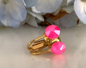 Pendientes de clip - Swarovski rosa eléctrico - dorado