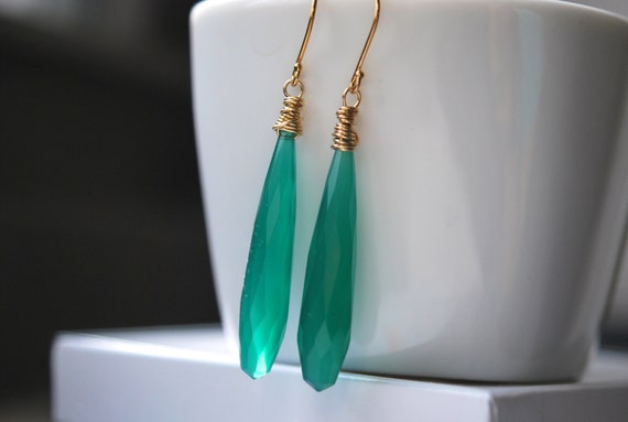 Green onyx pierced drops - 15.00