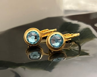 Ohrstecker- Clips - Swarovski Aquamarine - gold