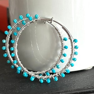 Clip on turquoise hoops - silver