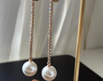 Clip on style rhinestone dangle earrings gold tone
