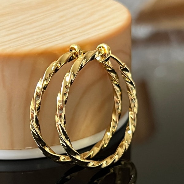 Clip on hoops gold plated twisted gold clipon earrings