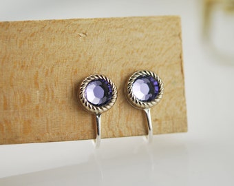 Clip on stud earrings with rim - Swarovski TANZANITE