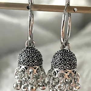 Pierced Silver toned  jhumki -  hoops Indian style earrings. Extra small jhumki