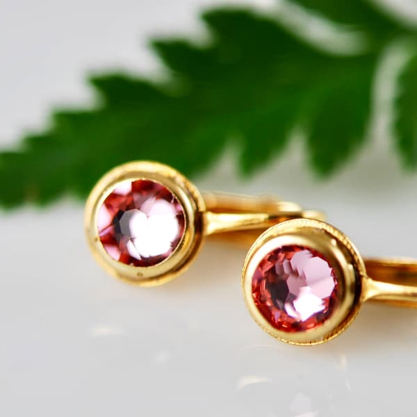 Clip on stud earrings - Swarovski Lt Rose with gold toned rims