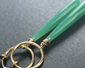 Clip on hoops with chrysoprase chalcedony drops