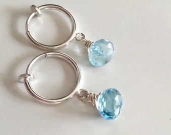 Clip on hoops With Blue topaz onions