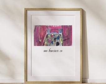 San Francisco Art Golden Gate Bridge Aquarel Sf