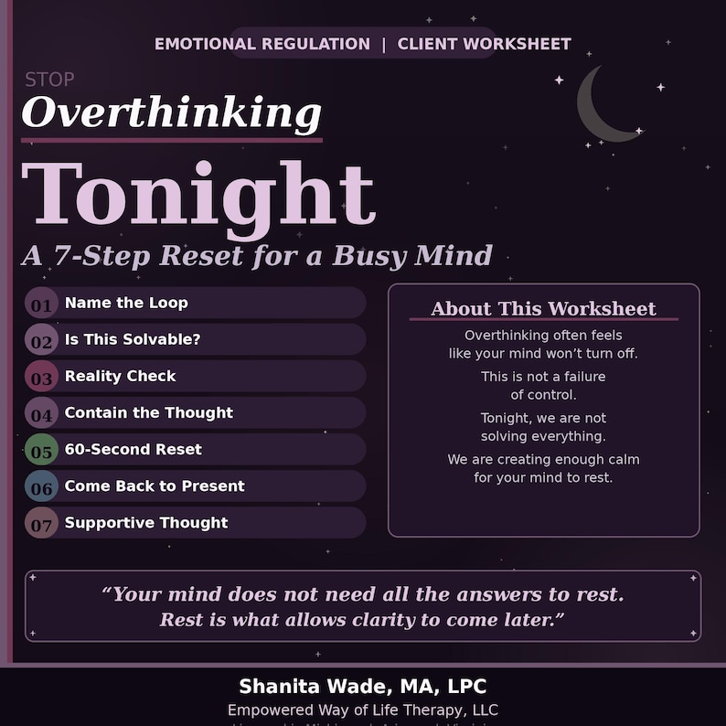 Stop Overthinking Tonight Worksheet | Calm Racing Thoughts | Sleep ...