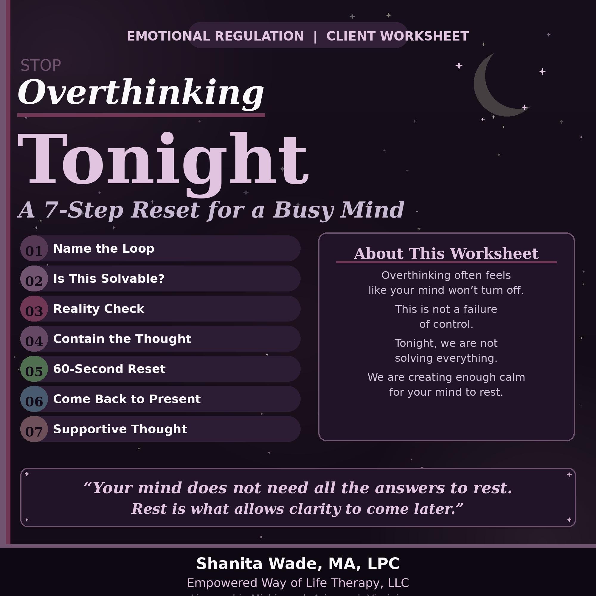Stop Overthinking Tonight Worksheet | Calm Racing Thoughts | Sleep ...