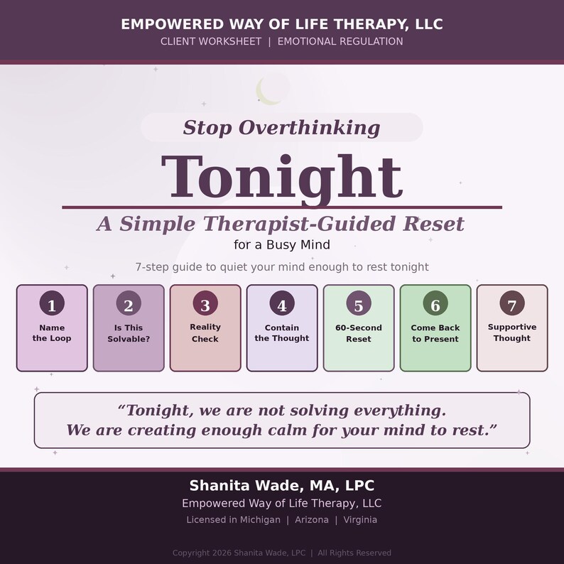 Stop Overthinking Tonight Worksheet | Calm Racing Thoughts | Sleep ...