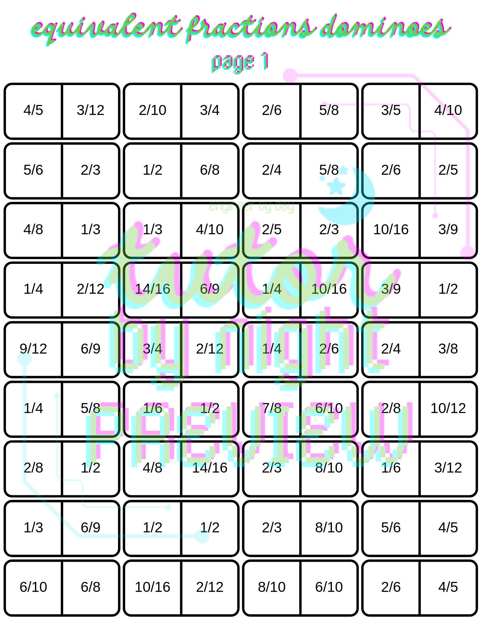 Printable Fractions Dominoes, Math Games for Kids - Etsy