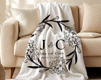 Personalized Throw Couples Blanket,Anniversary Blanket,Wedding Present, Wedding Blanket,Bridal Shower Gift for Newlyweds,Bridal Shower Gift