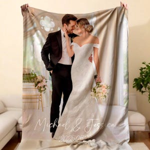 Manta con foto personalizada, manta con foto para parejas, manta de aniversario de bodas, manta conmemorativa, regalo de boda, regalo para parejas