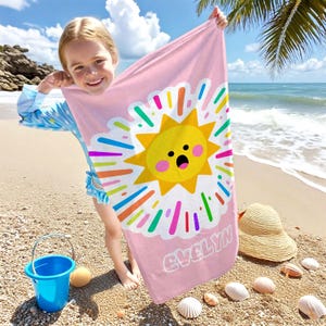 Personalized Rainbow Sun Beach Towel, Kid&#39;s Towels With Sun,Sun Beach Towel,Colorful Beach Towel For Kids,Sunshine Theme Party Gift