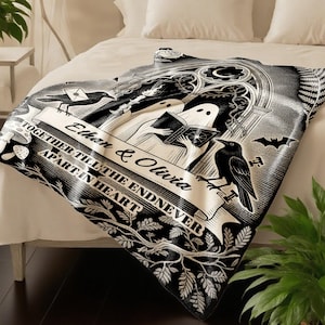 Personalized Couple Anniversary Blanket,Custom Ghost Couple Gothic Throw,Halloween Woven Blanket,Woven Ghost Gifts,Witchy Anniversary Gift