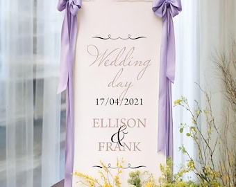 Boho Linen Wedding Sign, Personalized Fabric Wedding Banner, Custom Modern Wedding Sign, Wedding Ceremony Welcome Sign, Reception Party Sign