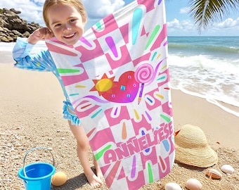 Custom Kids Beach Towel, Colorful Name Towel, Back to School Gift