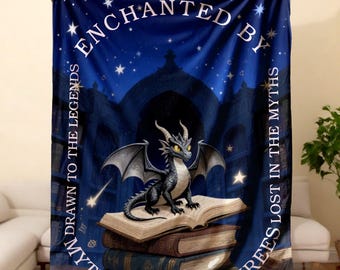 Fictional Dragon Blanket, Bookish Fantasy Reader Gift
