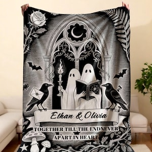 Halloween Woven Blanket,Personalized Wedding Blanket,Ghost Couple &#39;Till Death Do Us Part&#39;,Spooky Halloween Tapestry,His&Her Anniversary Gift