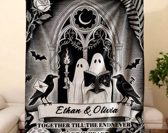 Personalized Ghost Couple Halloween Blanket, Spooky Cotton Anniversary Gift