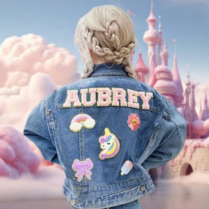 Chaqueta vaquera de chenilla personalizada para niños / Regalo personalizado para cumpleaños o festividades / Elegante y cómoda
