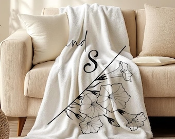 Personalized Anniversary Blanket, Couple's Names, Floral Throw