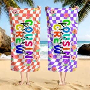 Personalized Cousin Crew Beach Towel,Kids Name Beach Towel,Family Trip Beach Towel,Matching Cousin Trip Gift,Kids Birthday Pool Party Gift