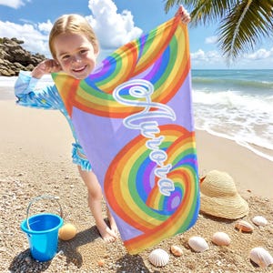 Personalized Rainbow Beach Towels,Custom Beach Towels With Kid Name,Colorful Rainbow Beach Towel,Rainbow Kids Towel,Gift for Kids
