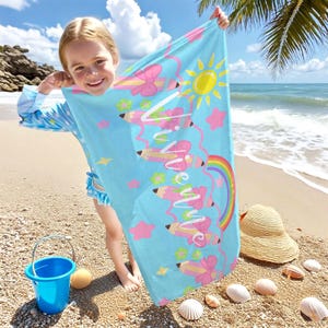 Personalized Rainbow Pencil Beach Towel,Custom Name Beach Towel for Kids,Colorful Beach Towel,Kid Pool Towel,Teacher Appreciation