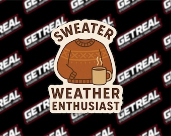 Adesivo in vinile per amanti del maglione e del tempo / Estetica autunnale accogliente / Design per amanti del caffè autunnale di Get Real Stickers