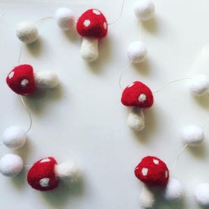 Felted Wool Mushroom Garland | Felt Mushroom on Hemp String | Multiple Colors!