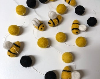 Felted Wool Bee Garland | Felt Bumblebee on Hemp String