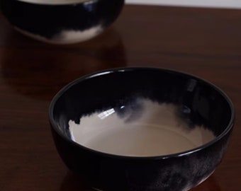 Splash ink landscape black and white ceramic 6-inch deep bowl, noodle bowl, salad bowl, fruit bowl