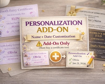 Personalization Service Add-On | Custom Name & Date | Any Certificate in My Shop
