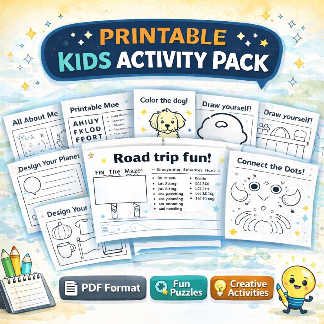 Activity Pack Pages Kids Activity Pack Printable PDF – Party Games, Coloring & Puzzles for ...