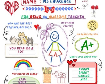 Teacher Appreciation Gift Printable – Thank You Teacher Activity Sheet, End of Year Keepsake from Students