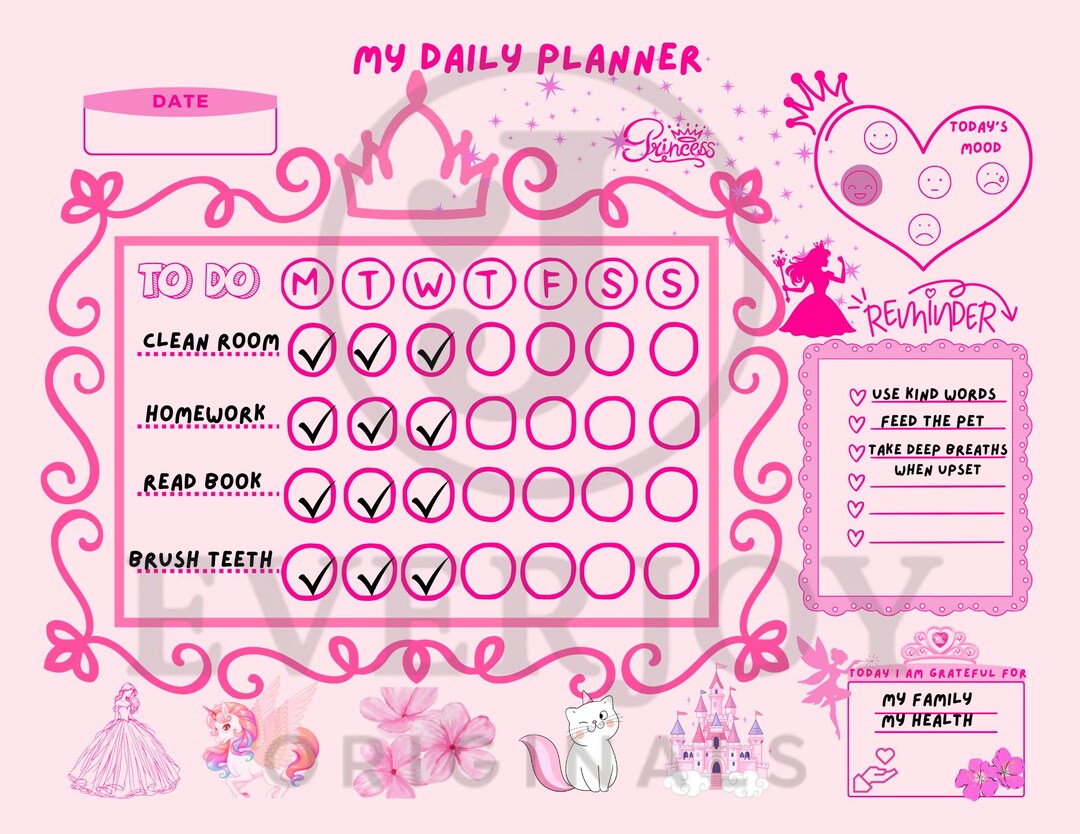 Princess Daily Planner for Kids – Printable Magical Routine Chart for ...