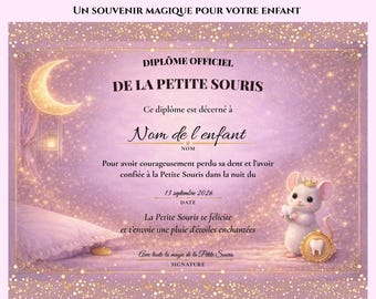 Diplôme Petite Souris Officiel à Imprimer – Certificaat Première Dent Enfant Téléchargement Instantané