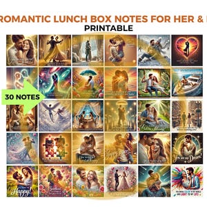 30 liefdesbriefjes, genegenheid op zak, dagelijkse liefdesberichten voor romantische zielen, afdrukbare notitie voor hem en haar, lunchboxnotities voor koppels
