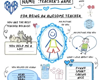 Teacher Appreciation Gift Printable – Thank You Teacher Activity Sheet, End of Year Keepsake from Students