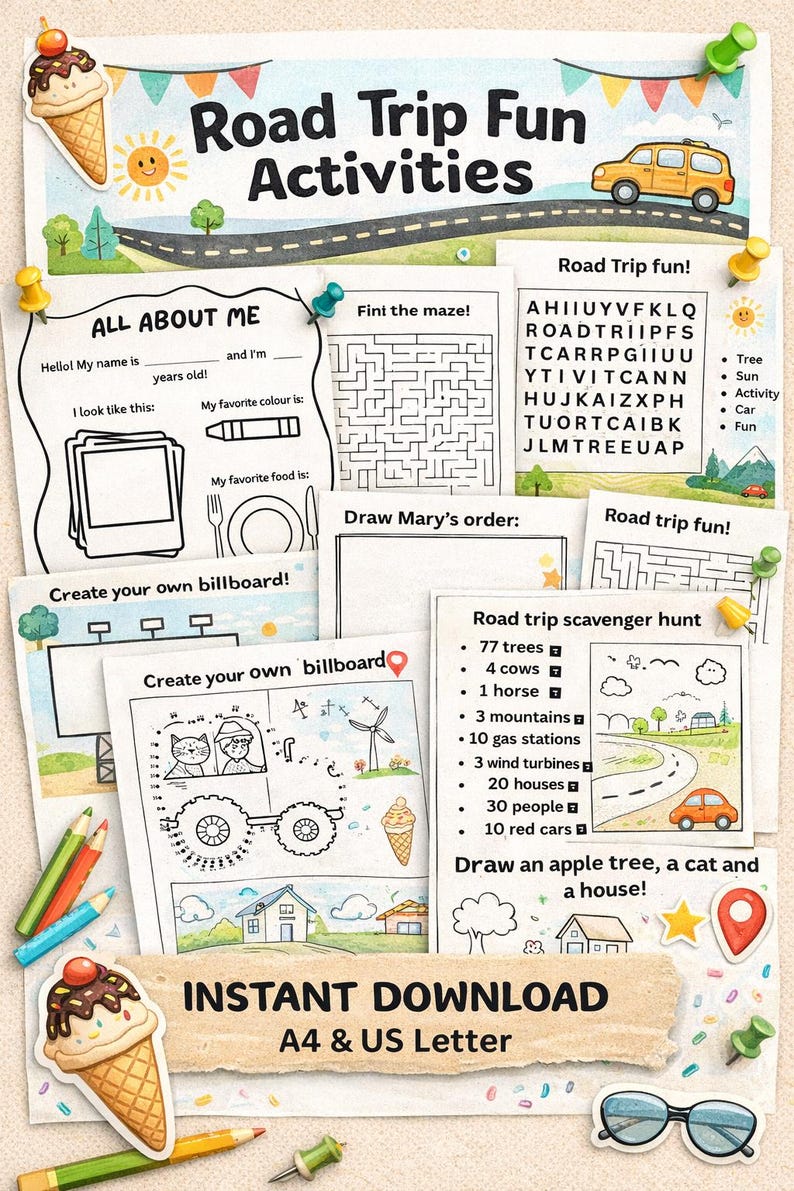 Car Ride Activities for Kids Printable – Road Trip Games PDF, Travel ...