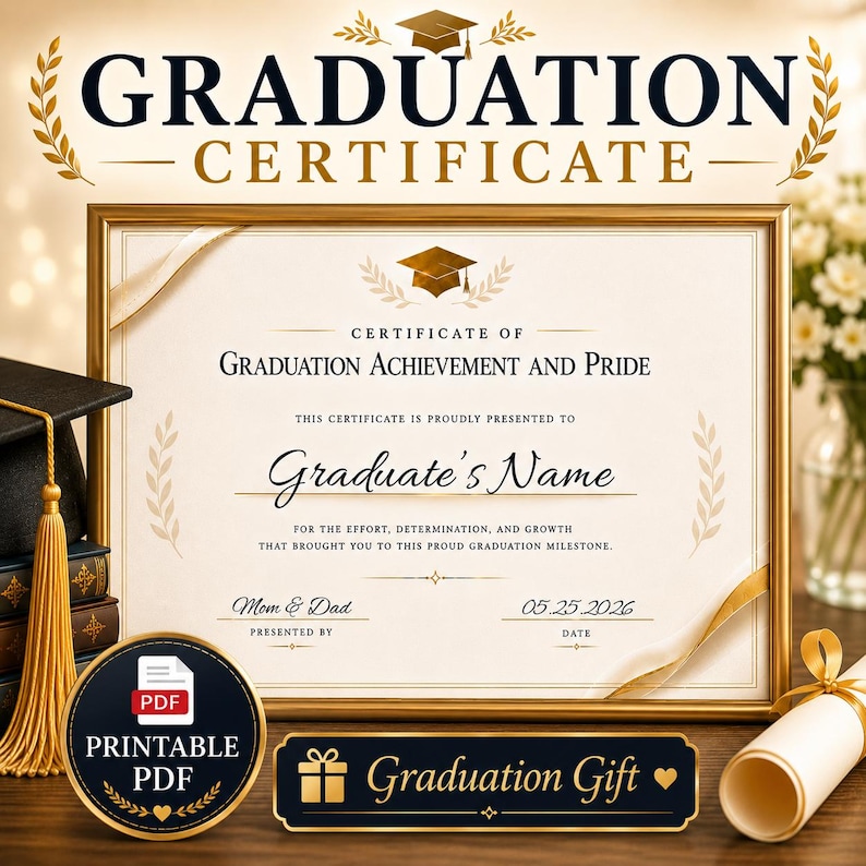 Graduation Certificate Printable PDF, Graduation Achievement Award ...