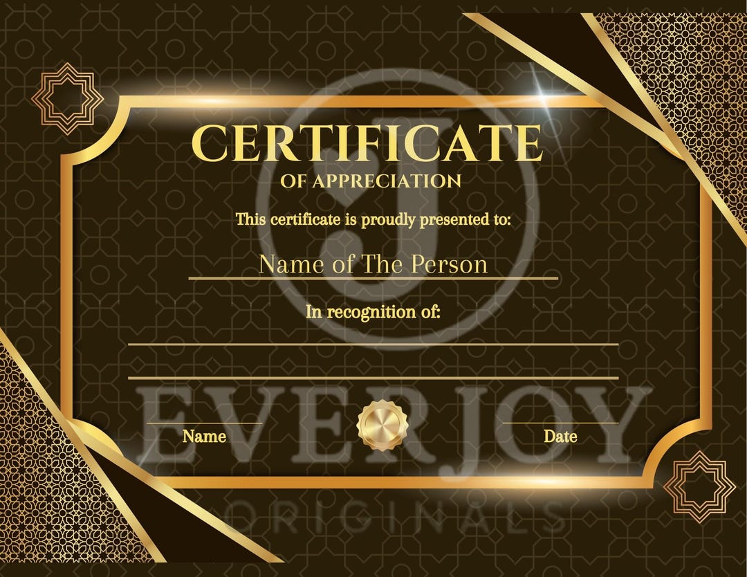 Customizable Certificate of Appreciation: Printable Fillable Award (PDF ...