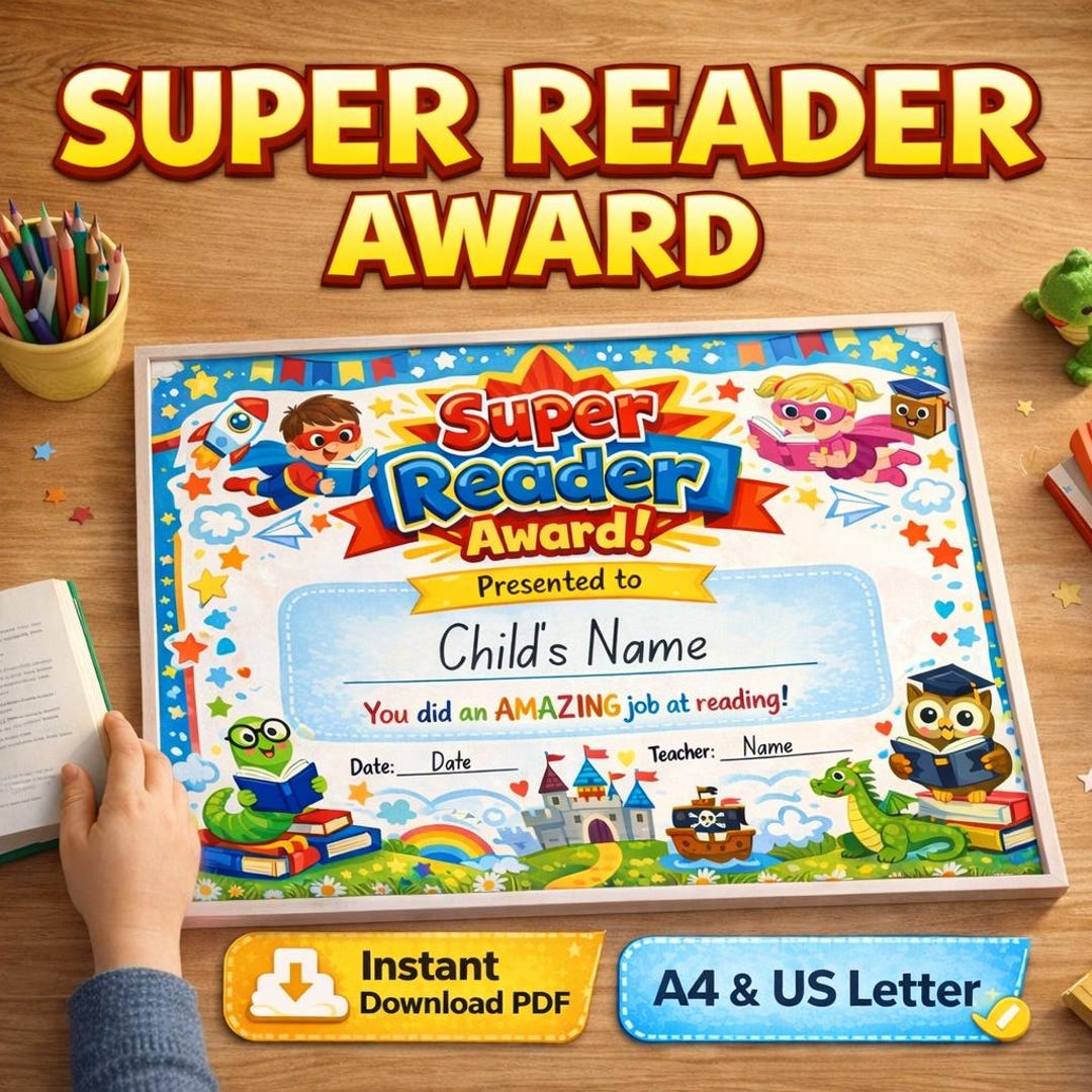 Super Reader Award Certificate for Students – Classroom Reading Reward ...